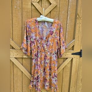 Xhilaration Pink and Purple Flutter Sleeve Sundress